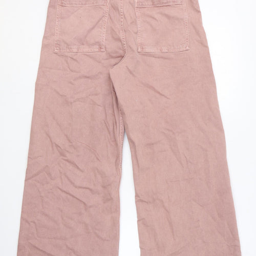 Zara Womens Pink Cotton Wide-Leg Jeans Size 16 Relaxed Button