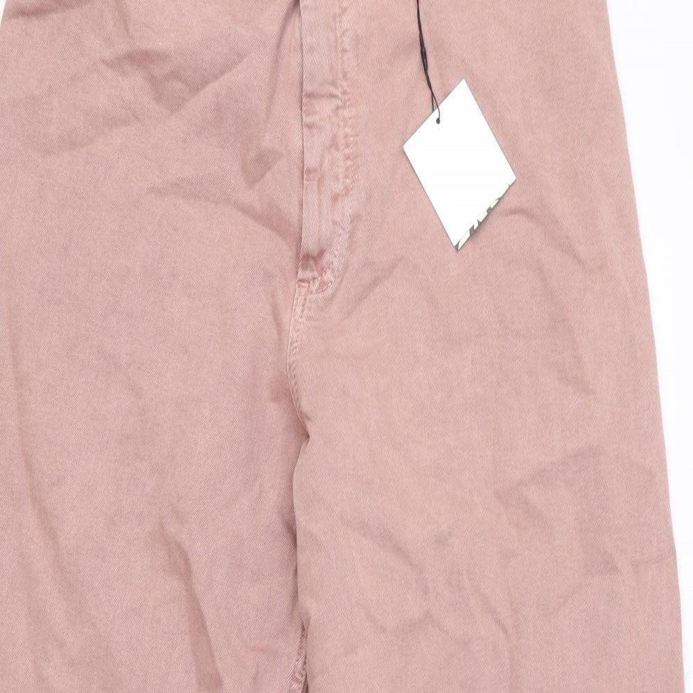 Zara Womens Pink Cotton Wide-Leg Jeans Size 16 Relaxed Button