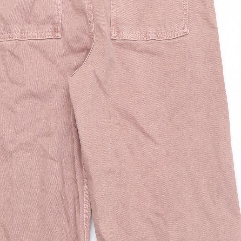 Zara Womens Pink Cotton Wide-Leg Jeans Size 16 Relaxed Button