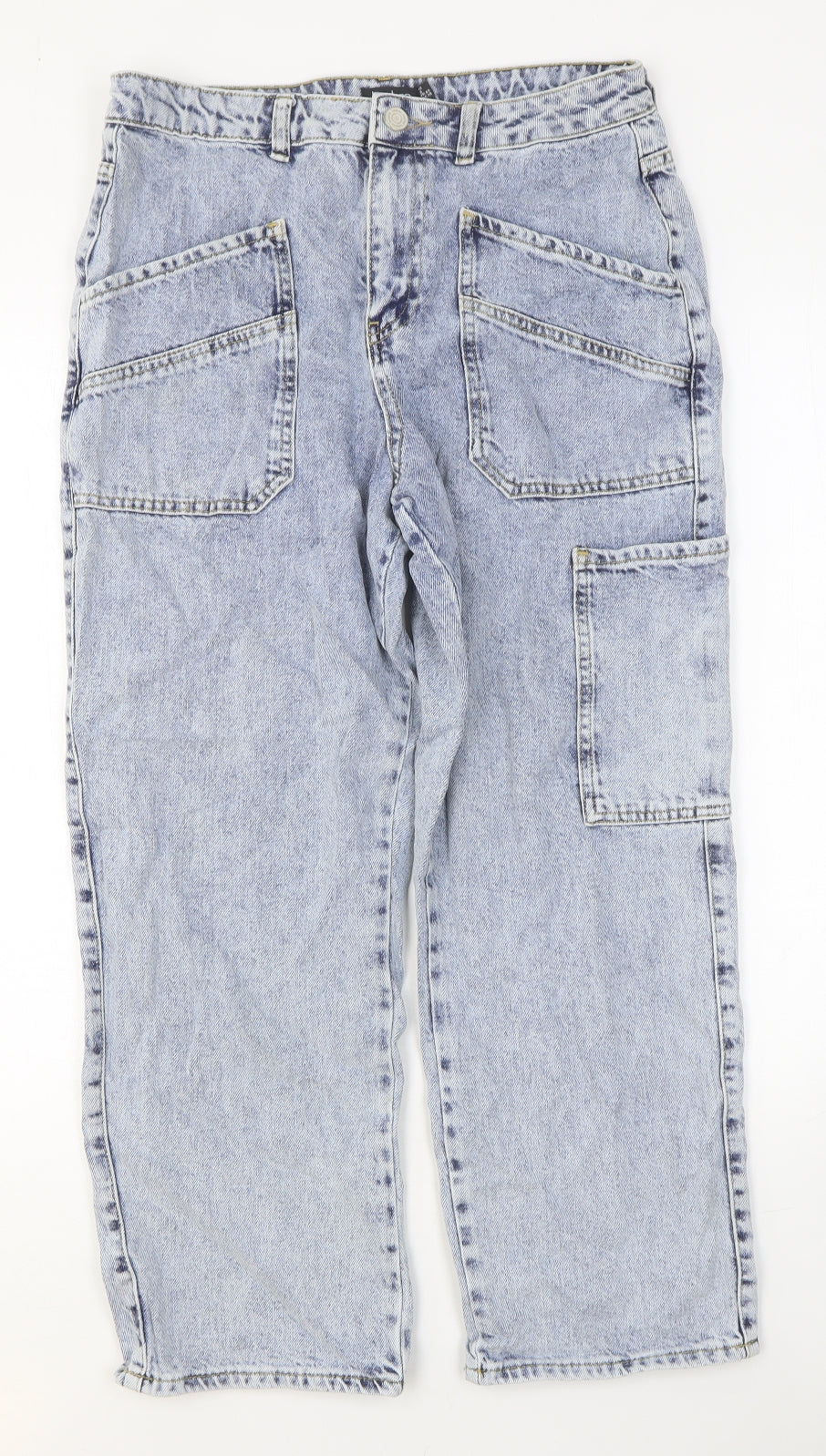 Bamboo Womens Blue Cotton Straight Jeans Size 12 Relaxed Button