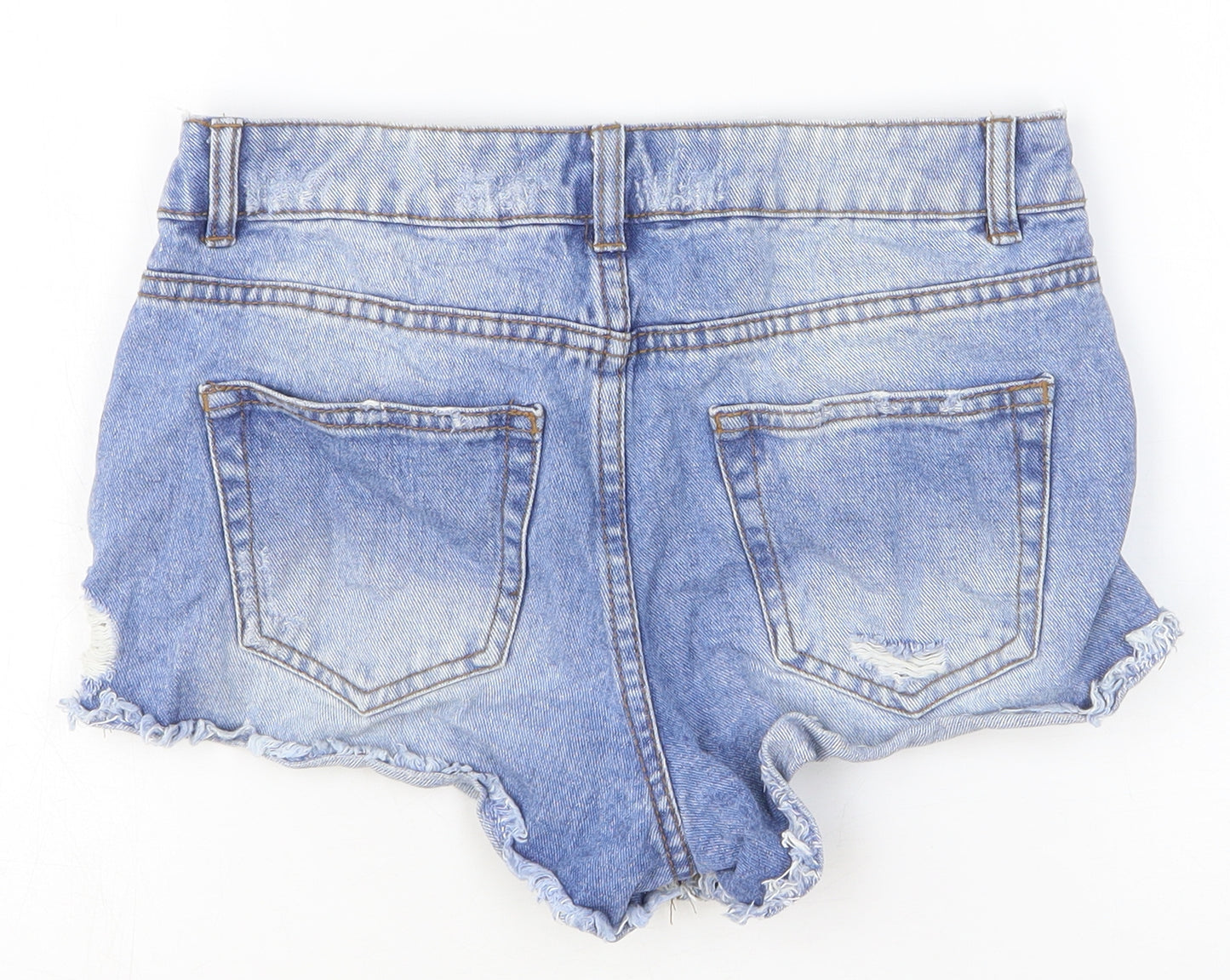 New Look Womens Blue Camel Cut-Off Shorts Size 6 Regular Button