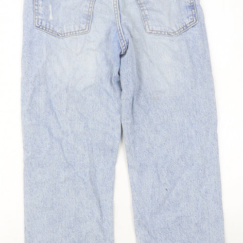 Zara Girls Blue Cotton Straight Jeans Size 13-14 Years Regular Button - Distressed