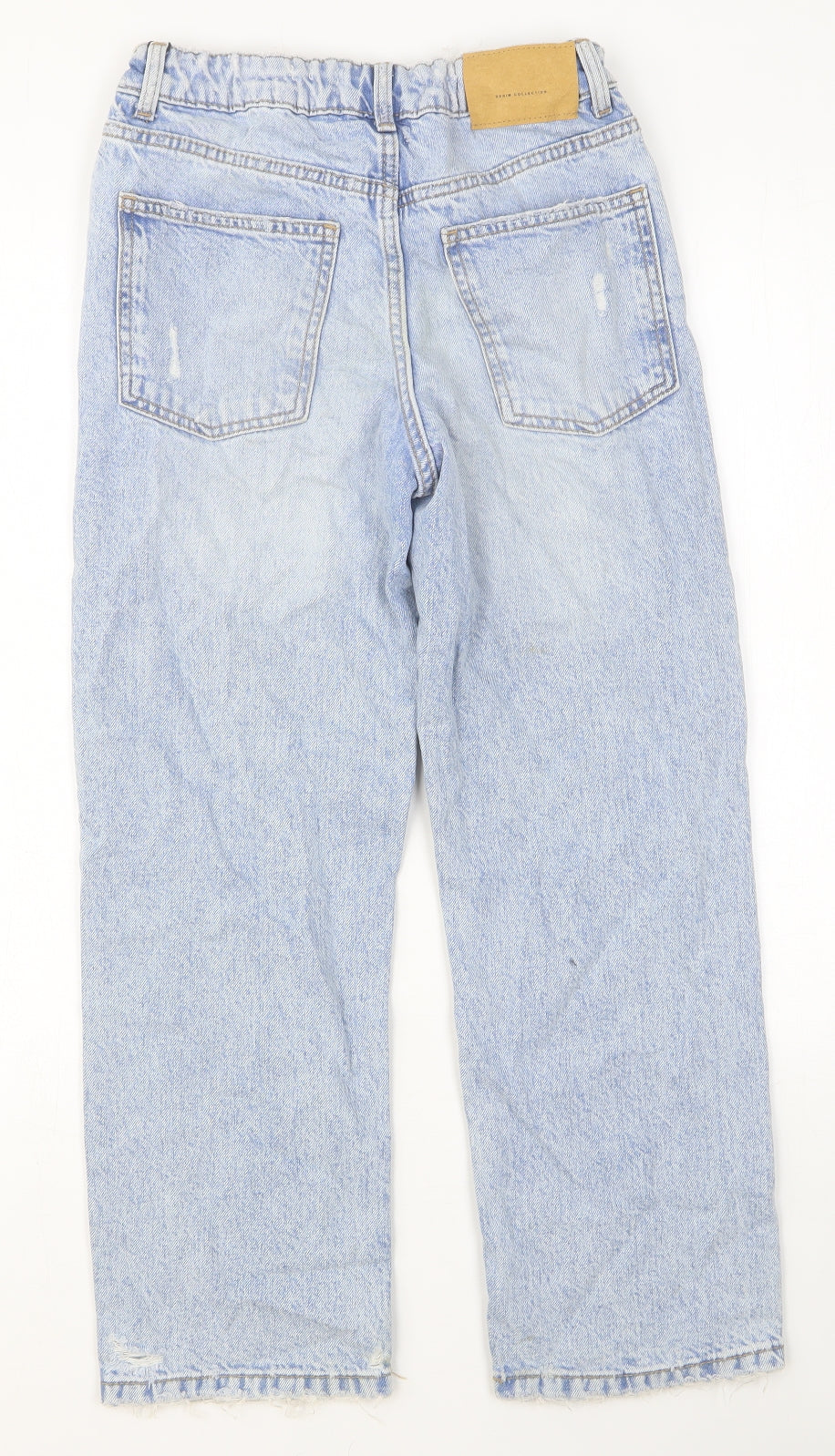 Zara Girls Blue Cotton Straight Jeans Size 13-14 Years Regular Button - Distressed