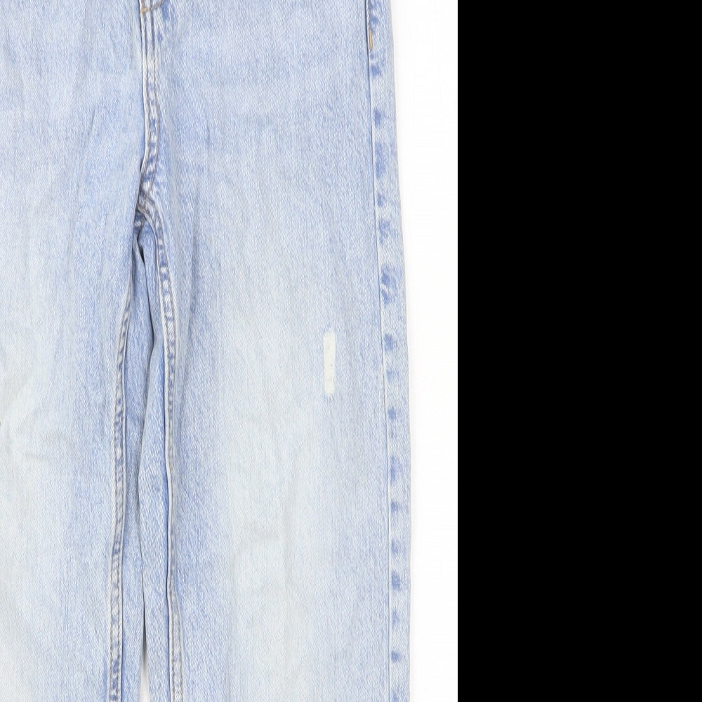 Zara Girls Blue Cotton Straight Jeans Size 13-14 Years Regular Button - Distressed