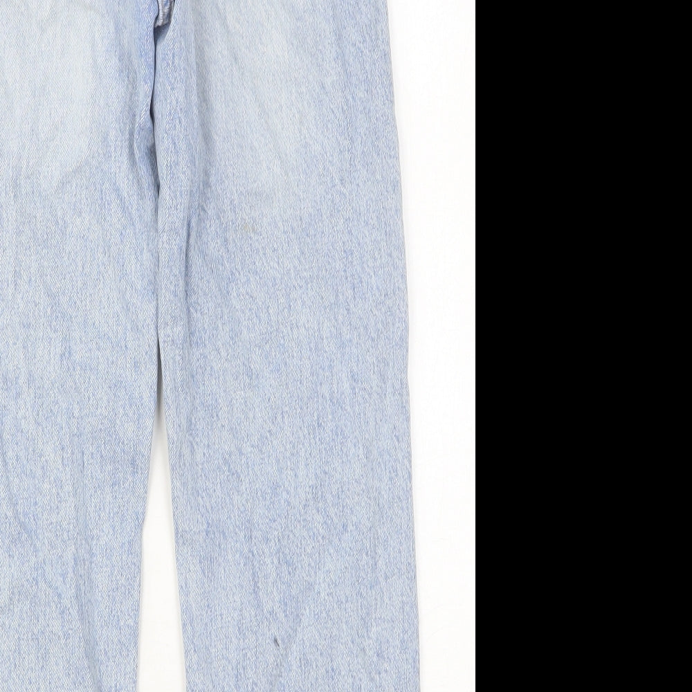 Zara Girls Blue Cotton Straight Jeans Size 13-14 Years Regular Button - Distressed