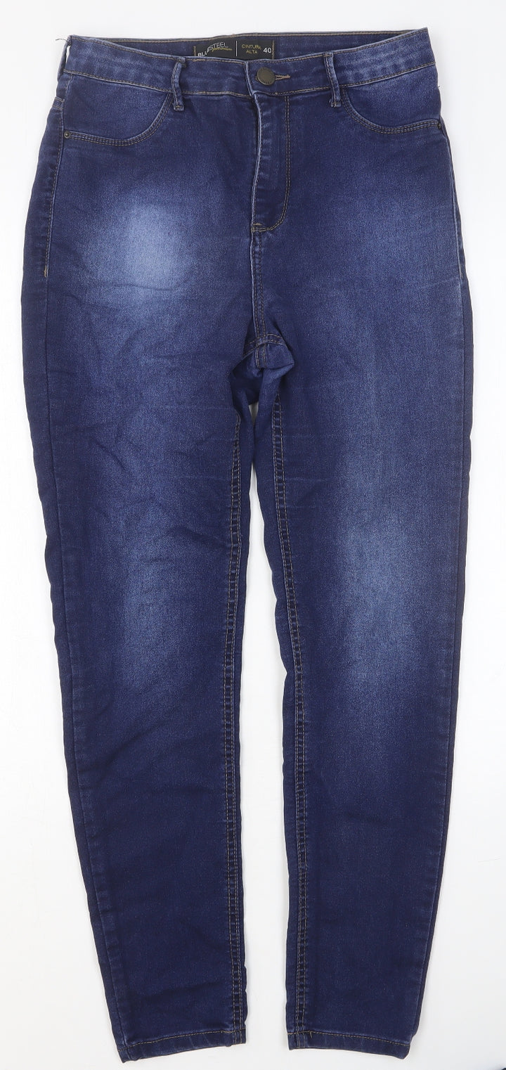 BlueSteel Womens Blue Cotton Skinny Jeans Size 12 Slim Button