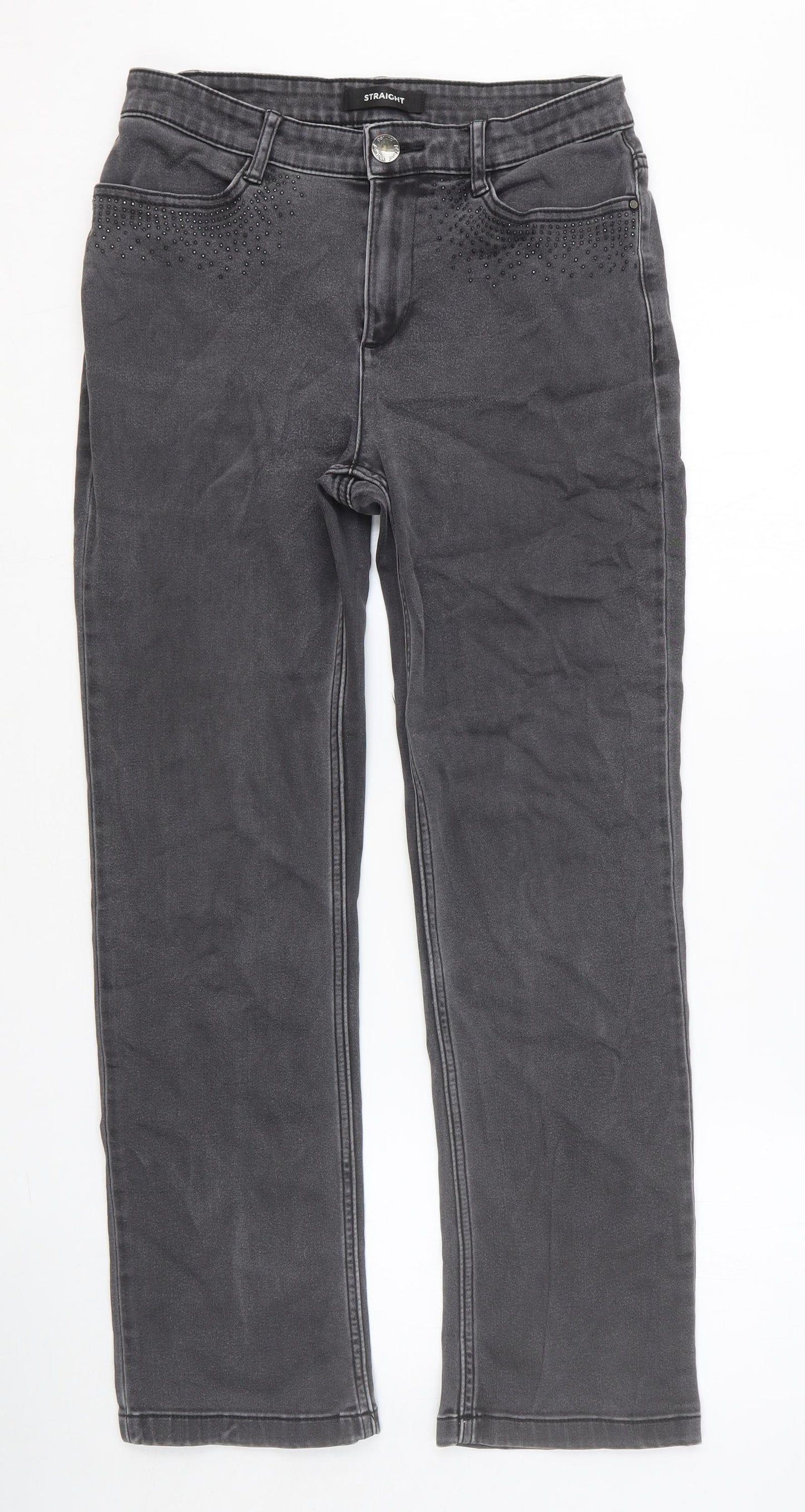 Marks and Spencer Womens Black Cotton Straight Jeans Size 10 Regular Button