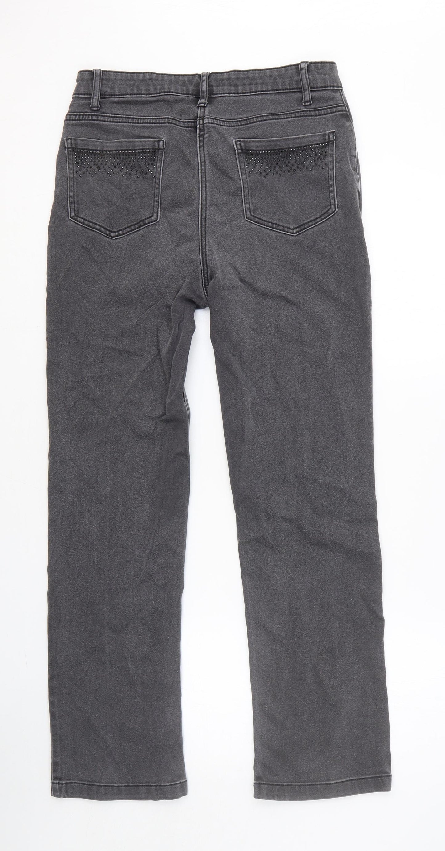 Marks and Spencer Womens Black Cotton Straight Jeans Size 10 Regular Button