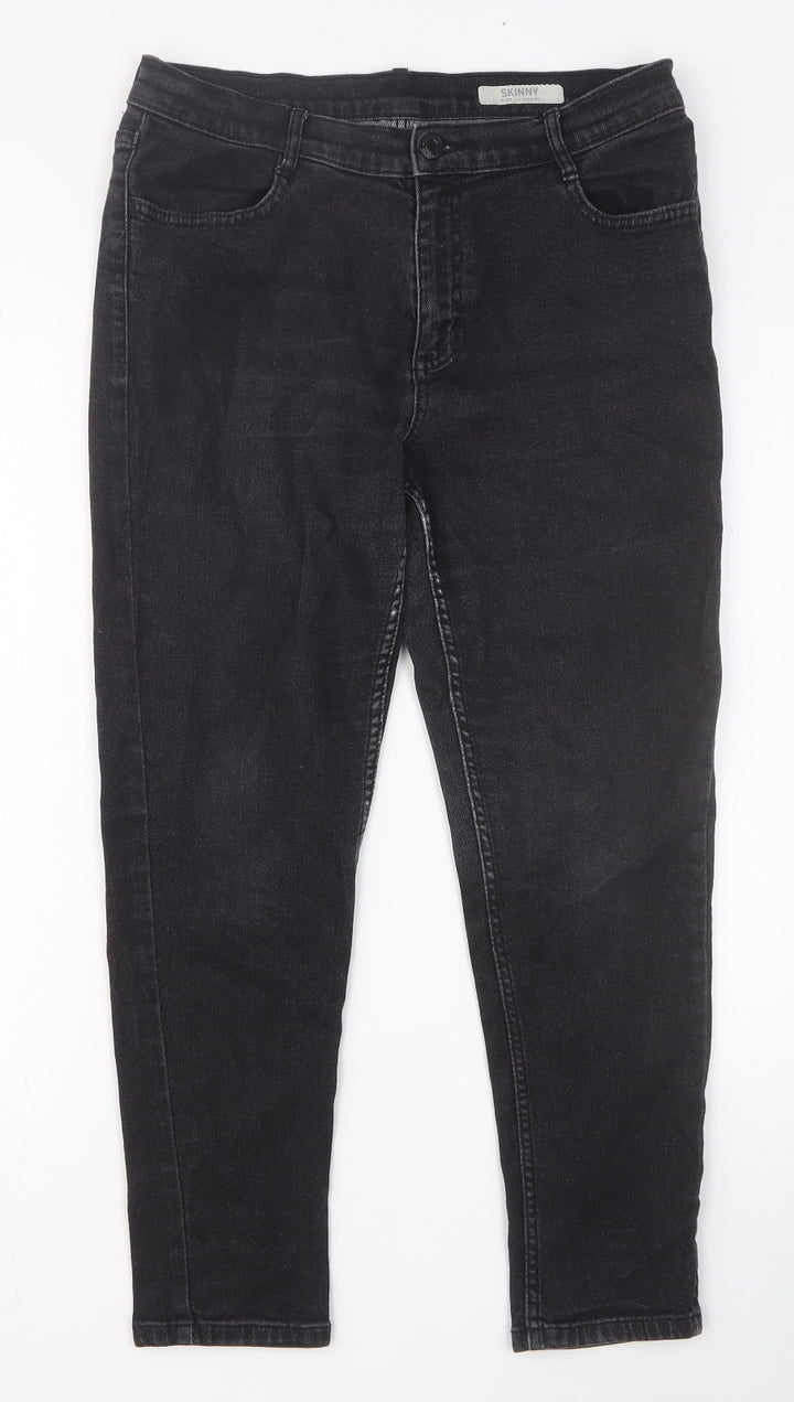 Marks and Spencer Womens Black Cotton Skinny Jeans Size 12 Slim Button