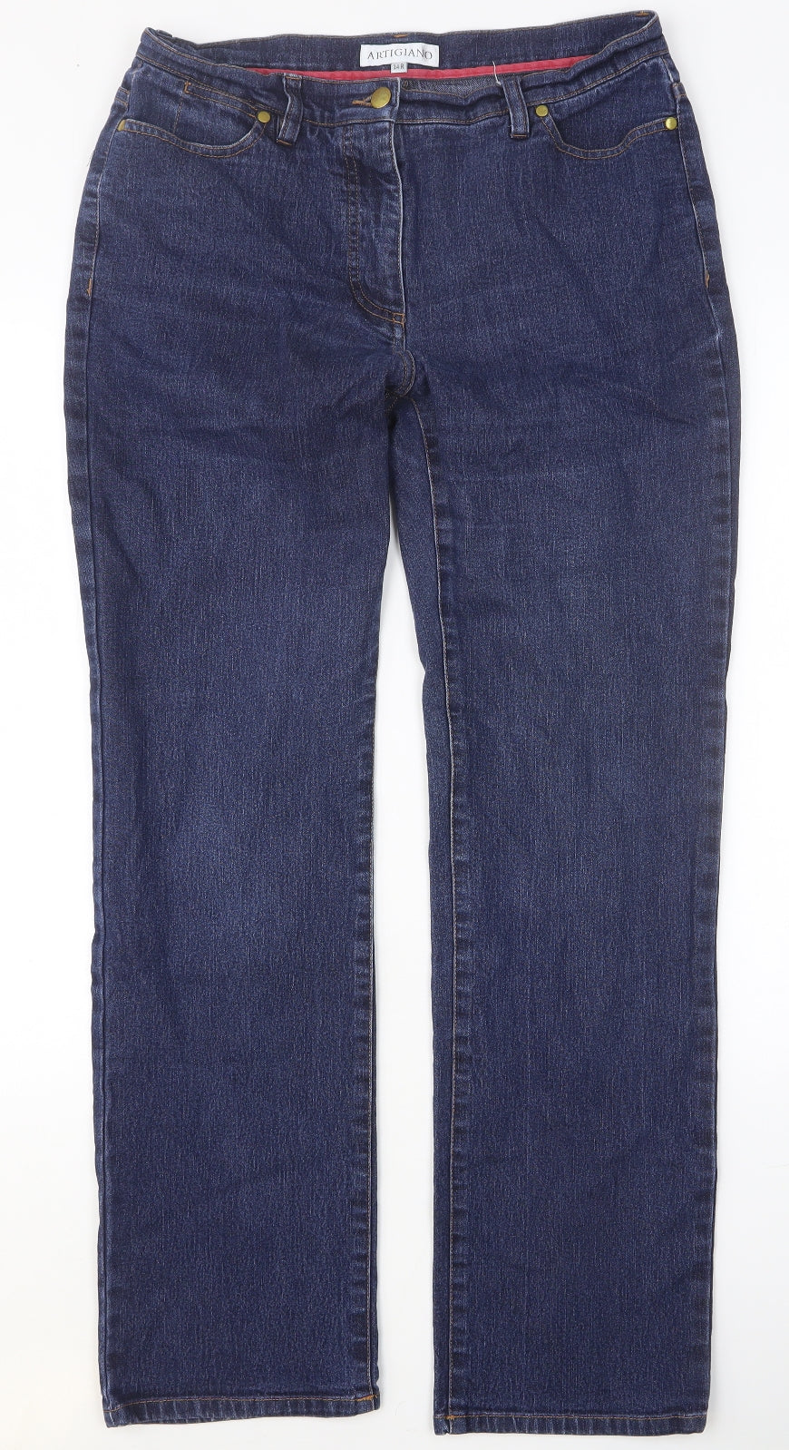 Artigiano Womens Blue Cotton Straight Jeans Size 14 Regular Button