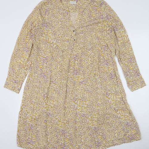 Milano Womens Yellow Geometric Viscose A-Line Size 10 V-Neck Button