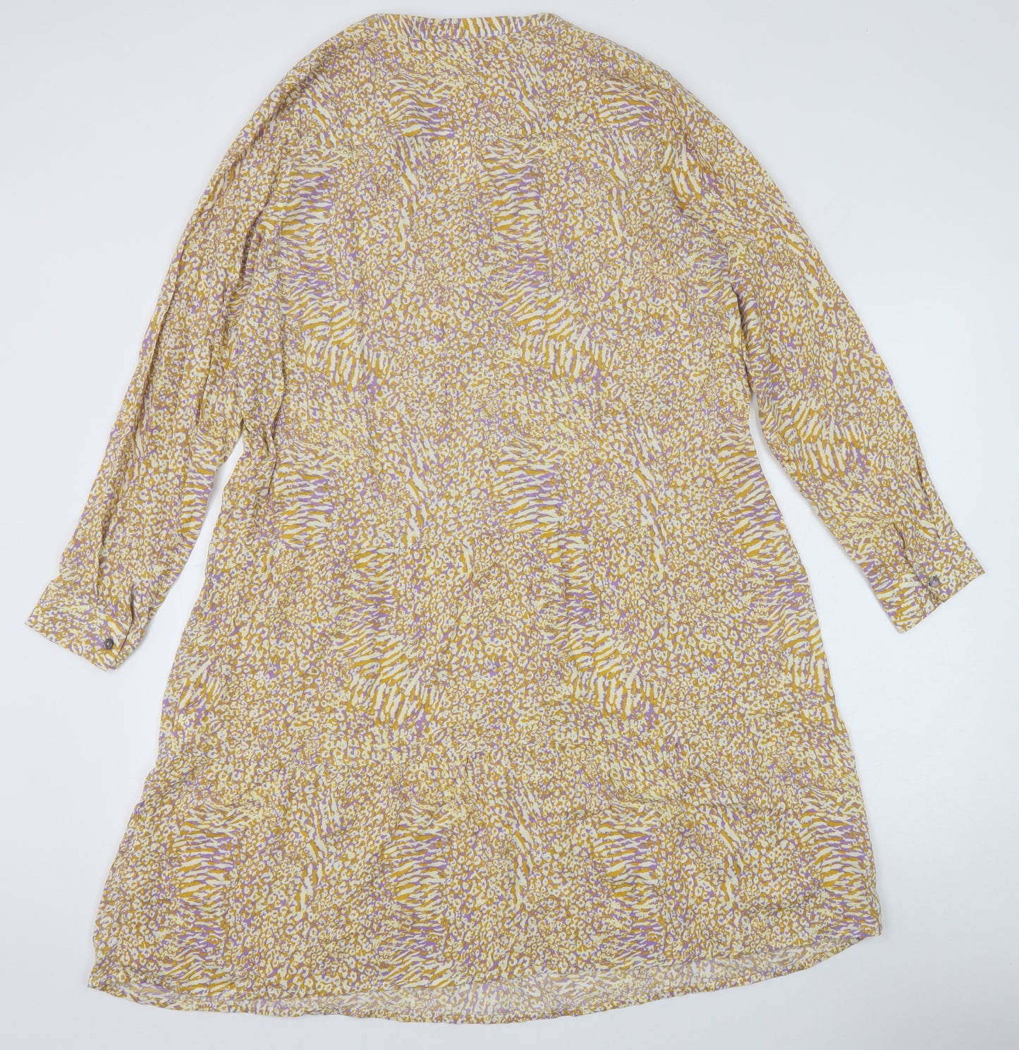 Milano Womens Yellow Geometric Viscose A-Line Size 10 V-Neck Button