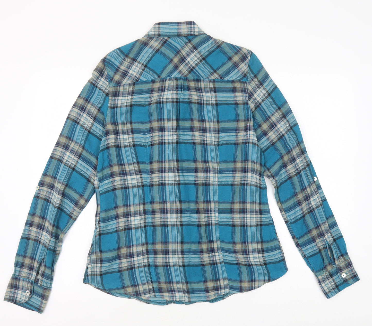 Dorothy Perkins Womens Blue Plaid 100% Cotton Basic Button-Up Size 14 Collared