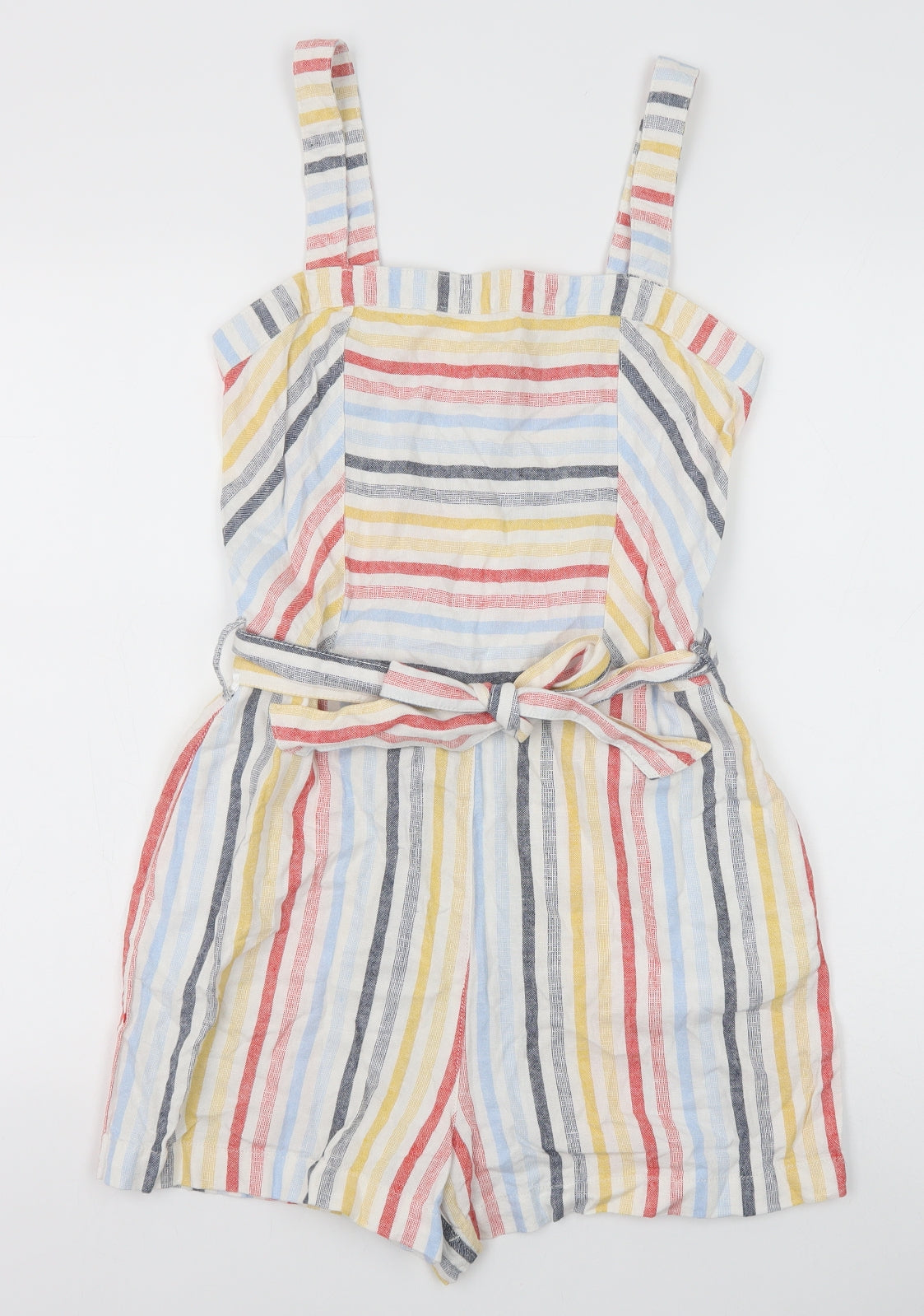 NEXT Womens Multicoloured Striped Linen Playsuit One-Piece Size 8 Zip