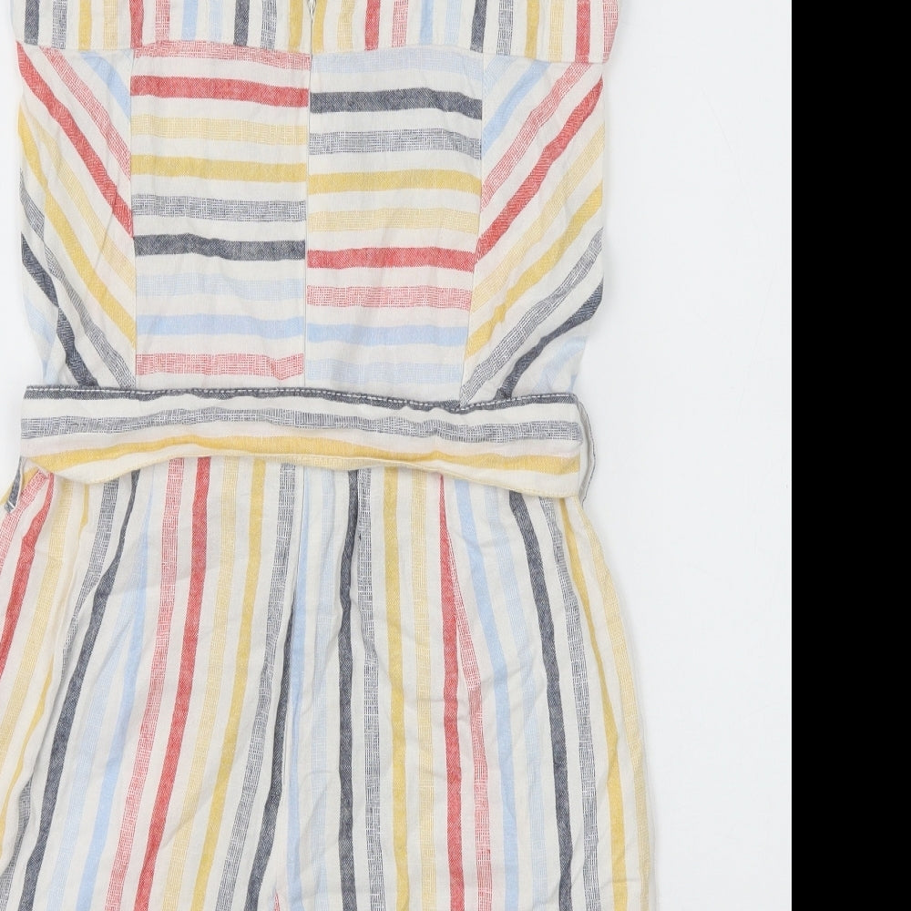 NEXT Womens Multicoloured Striped Linen Playsuit One-Piece Size 8 Zip