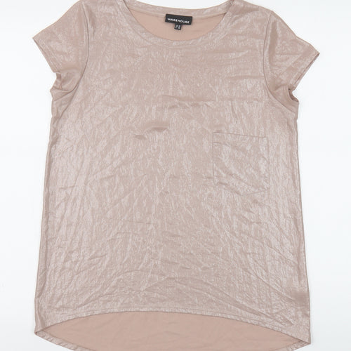 Warehouse Womens Beige Polyester Tunic T-Shirt Size 10 Boat Neck