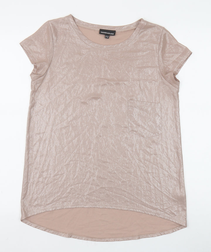 Warehouse Womens Beige Polyester Tunic T-Shirt Size 10 Boat Neck
