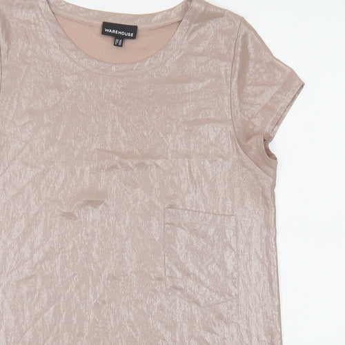 Warehouse Womens Beige Polyester Tunic T-Shirt Size 10 Boat Neck
