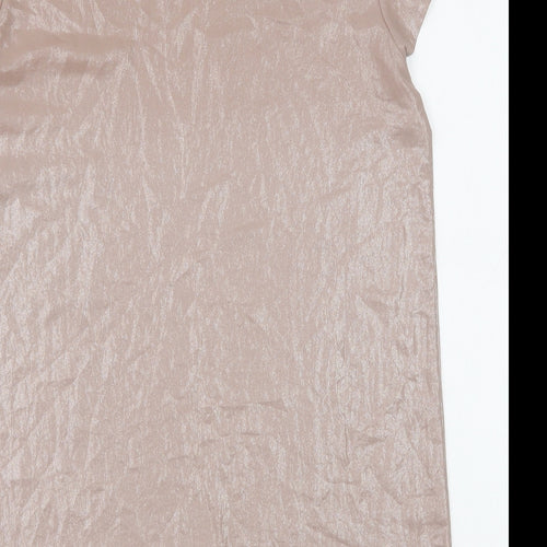 Warehouse Womens Beige Polyester Tunic T-Shirt Size 10 Boat Neck