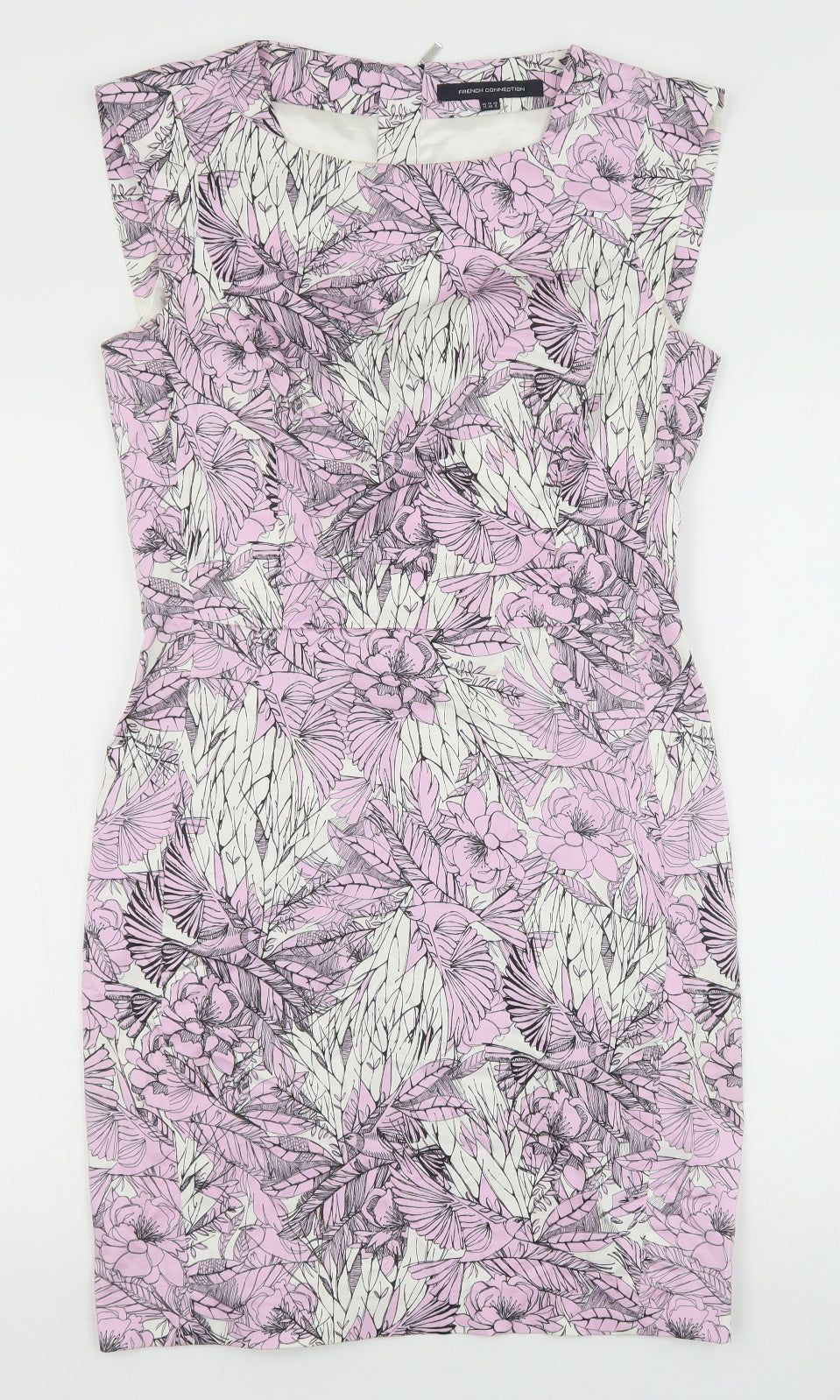 French Connection Womens Purple Floral Cotton Pencil Dress Size 12 Boat Neck Zip