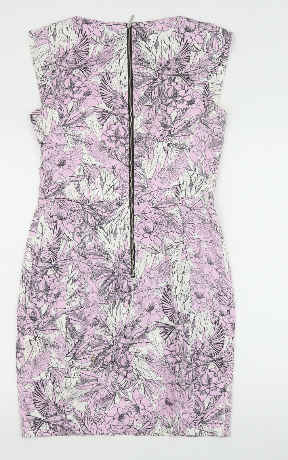 French Connection Womens Purple Floral Cotton Pencil Dress Size 12 Boat Neck Zip