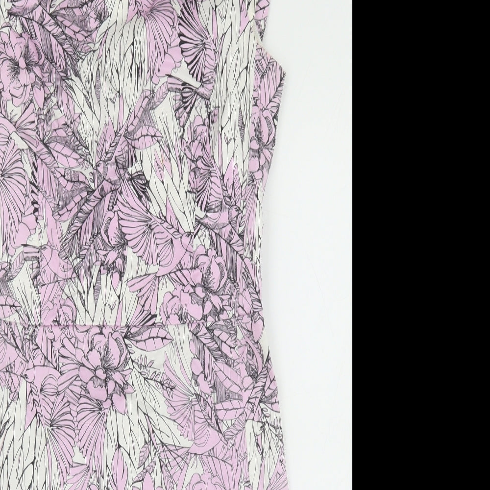 French Connection Womens Purple Floral Cotton Pencil Dress Size 12 Boat Neck Zip