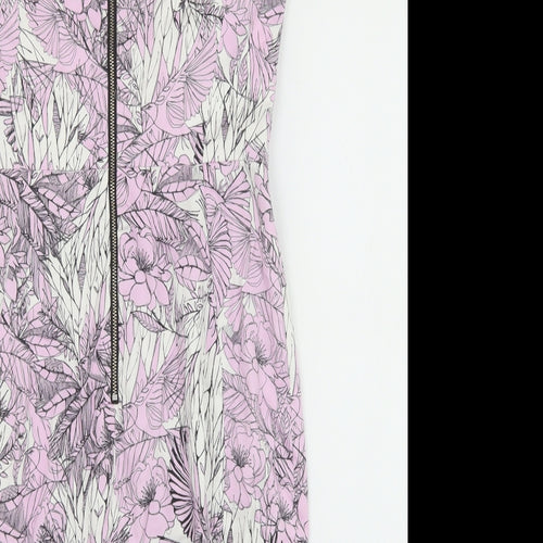 French Connection Womens Purple Floral Cotton Pencil Dress Size 12 Boat Neck Zip