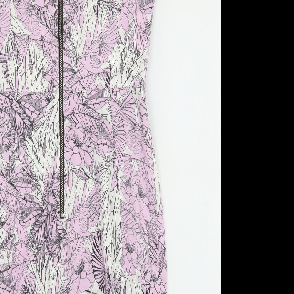 French Connection Womens Purple Floral Cotton Pencil Dress Size 12 Boat Neck Zip