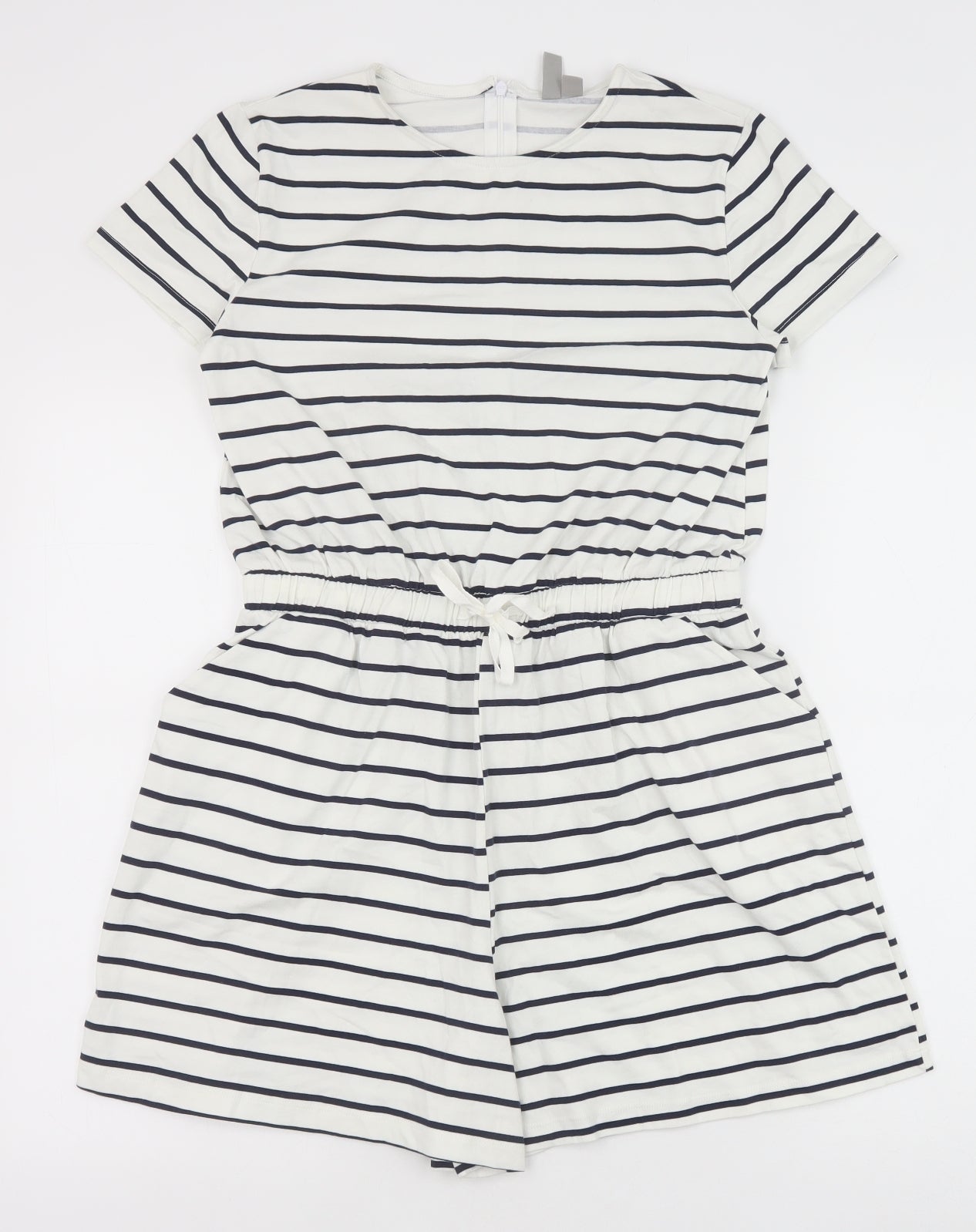 ASOS Womens White Striped Polyester Playsuit One-Piece Size 10 Drawstring