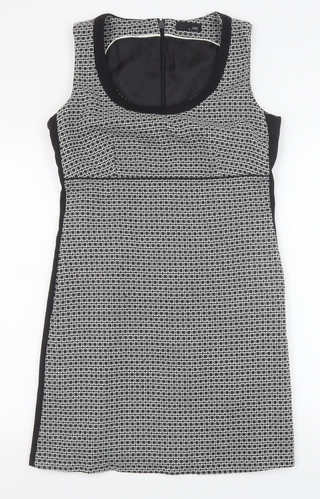 NEXT Womens Black Geometric Viscose Shift Size 12 Scoop Neck Zip