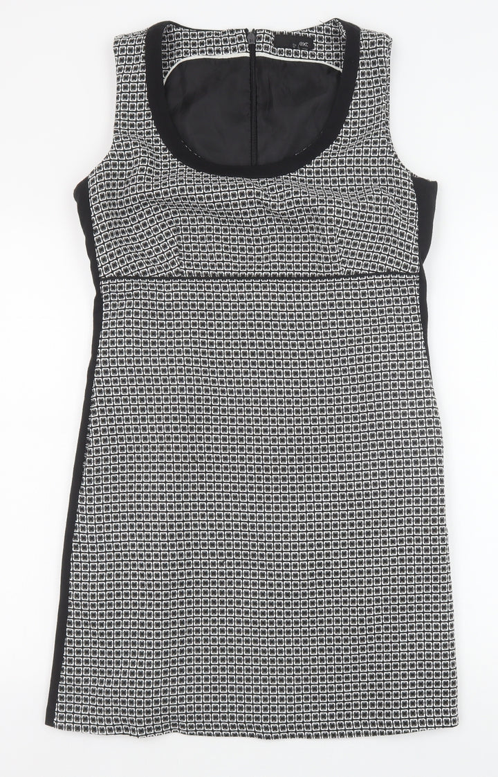NEXT Womens Black Geometric Viscose Shift Size 12 Scoop Neck Zip