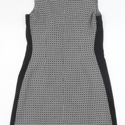 NEXT Womens Black Geometric Viscose Shift Size 12 Scoop Neck Zip