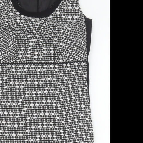 NEXT Womens Black Geometric Viscose Shift Size 12 Scoop Neck Zip