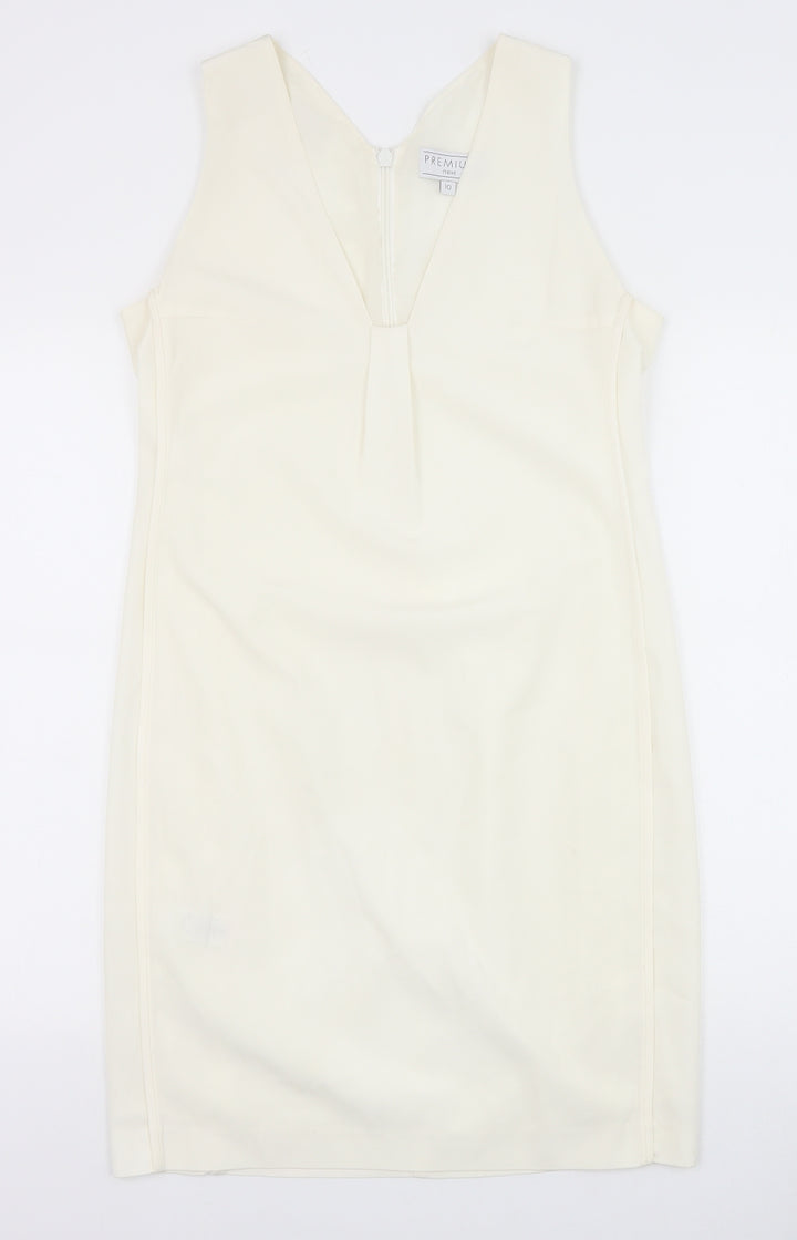NEXT Womens White Acetate Shift Size 10 V-Neck Zip