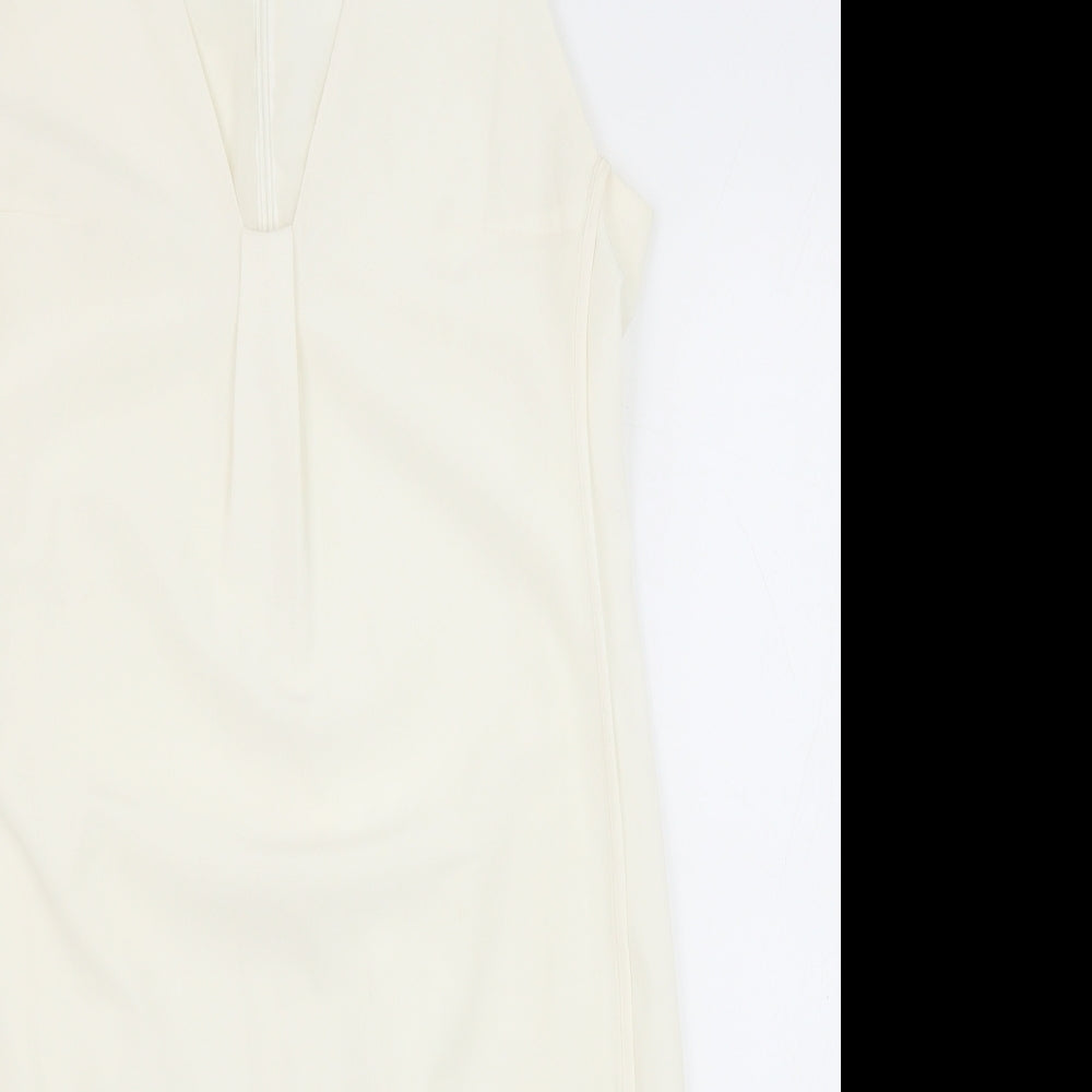 NEXT Womens White Acetate Shift Size 10 V-Neck Zip