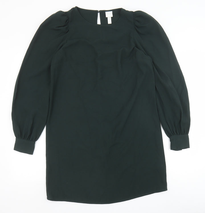 H&M Womens Green Polyester Shift Size S Round Neck Button