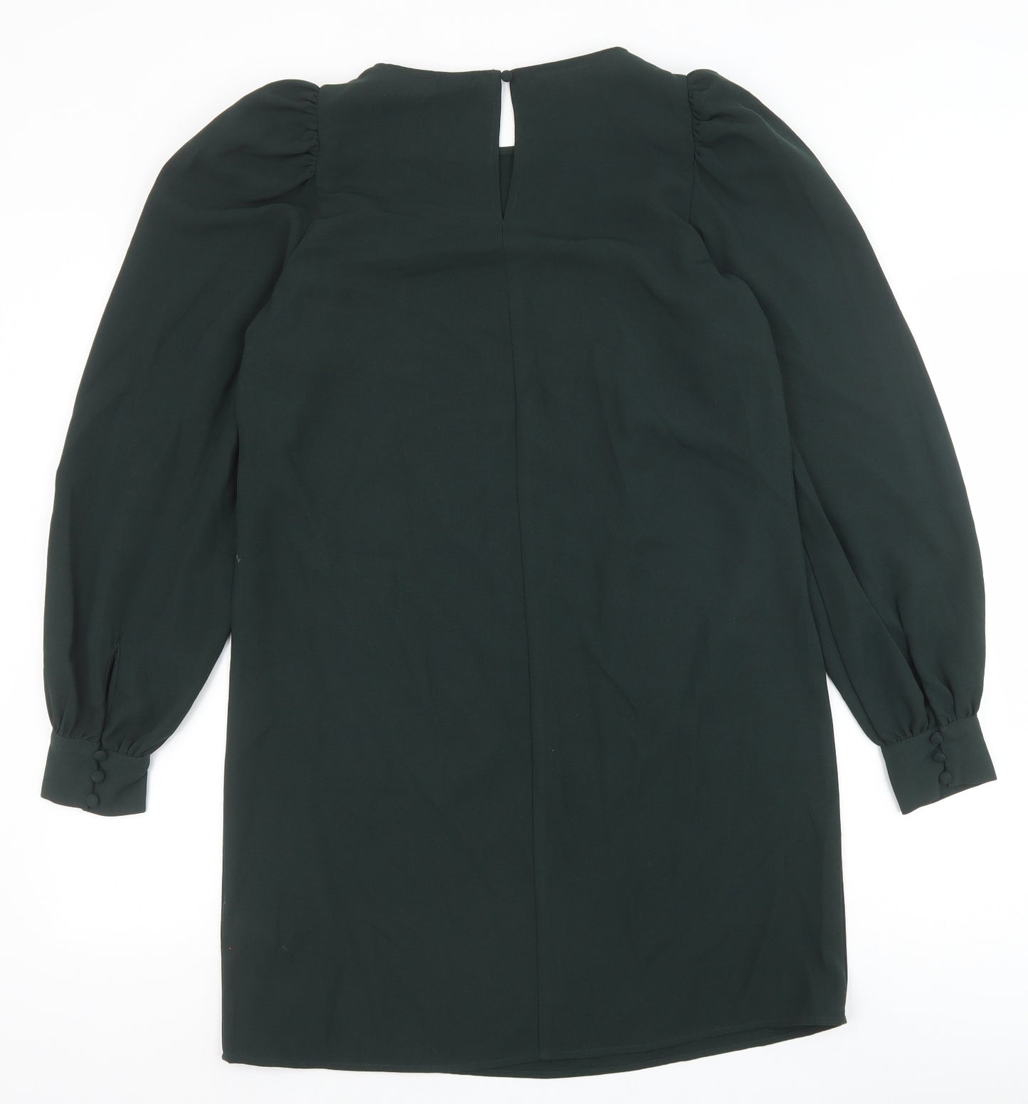 H&M Womens Green Polyester Shift Size S Round Neck Button