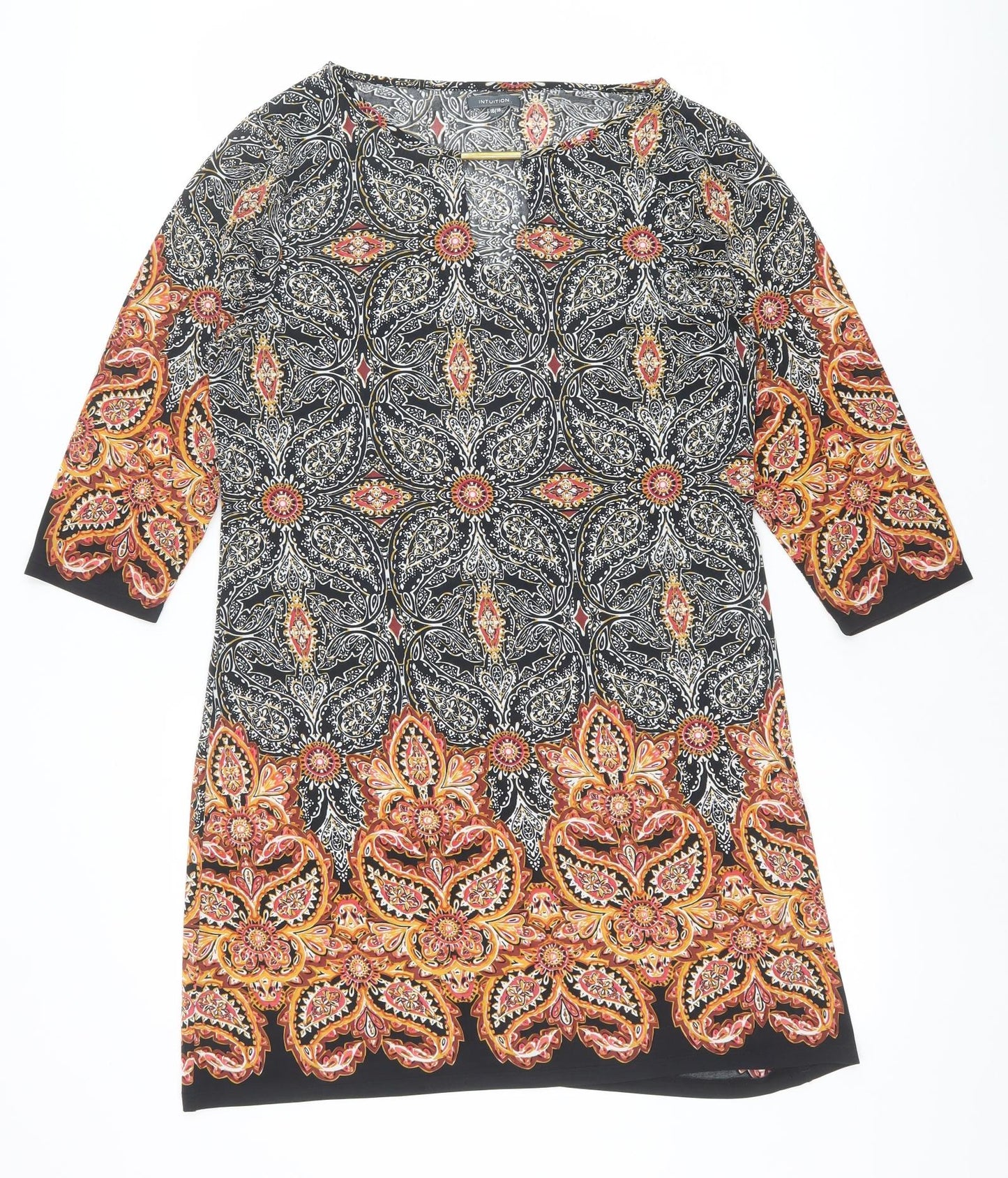 Intuition Womens Black Geometric Polyester A-Line Size 16 Round Neck Pullover