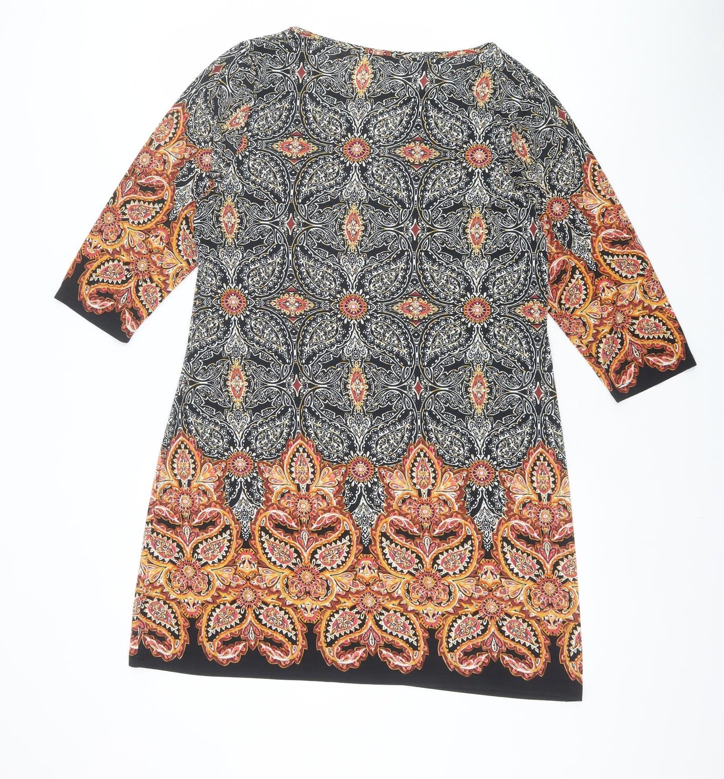 Intuition Womens Black Geometric Polyester A-Line Size 16 Round Neck Pullover