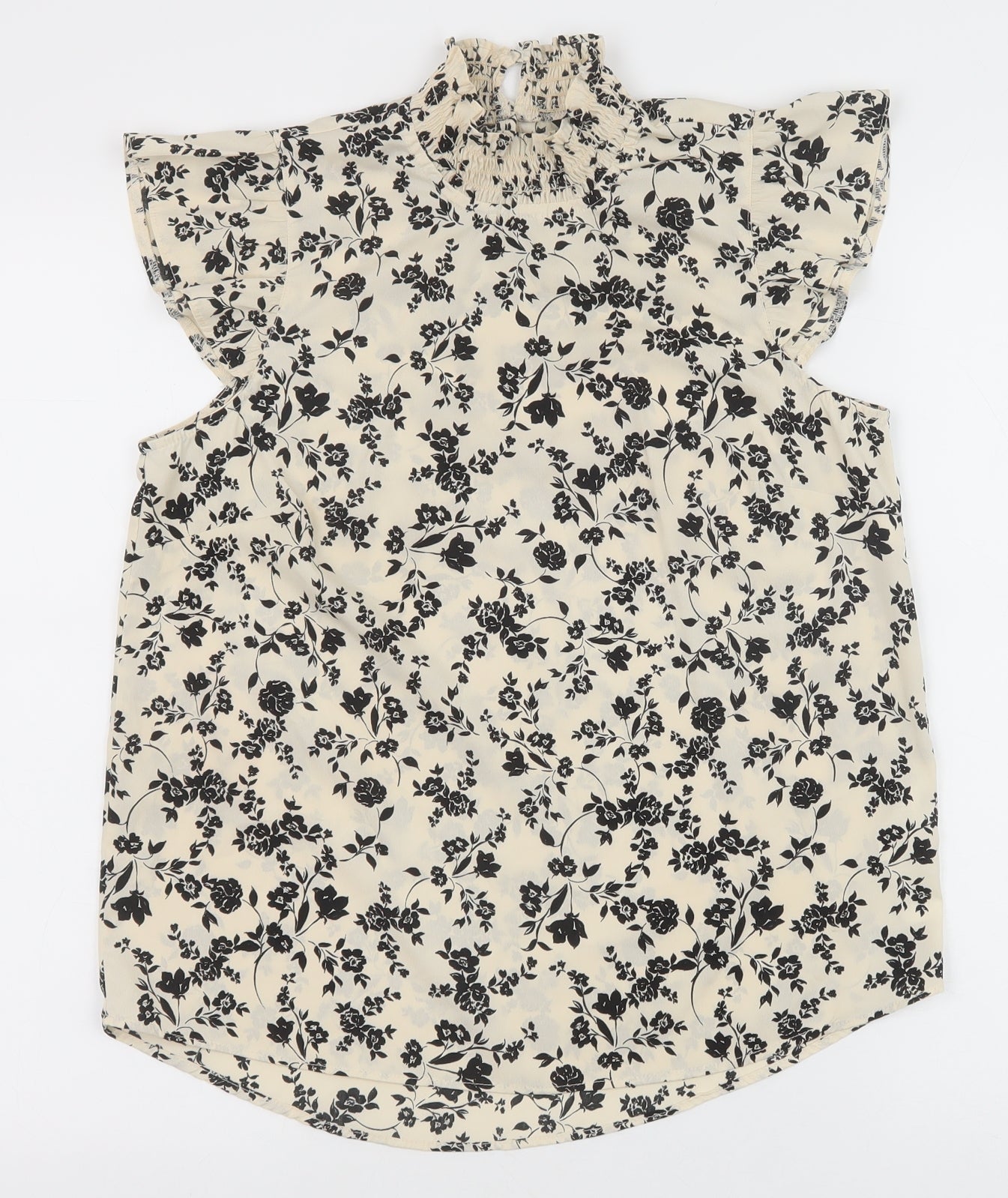 New Look Womens Ivory Floral Polyester Basic Blouse Size 8 High Neck