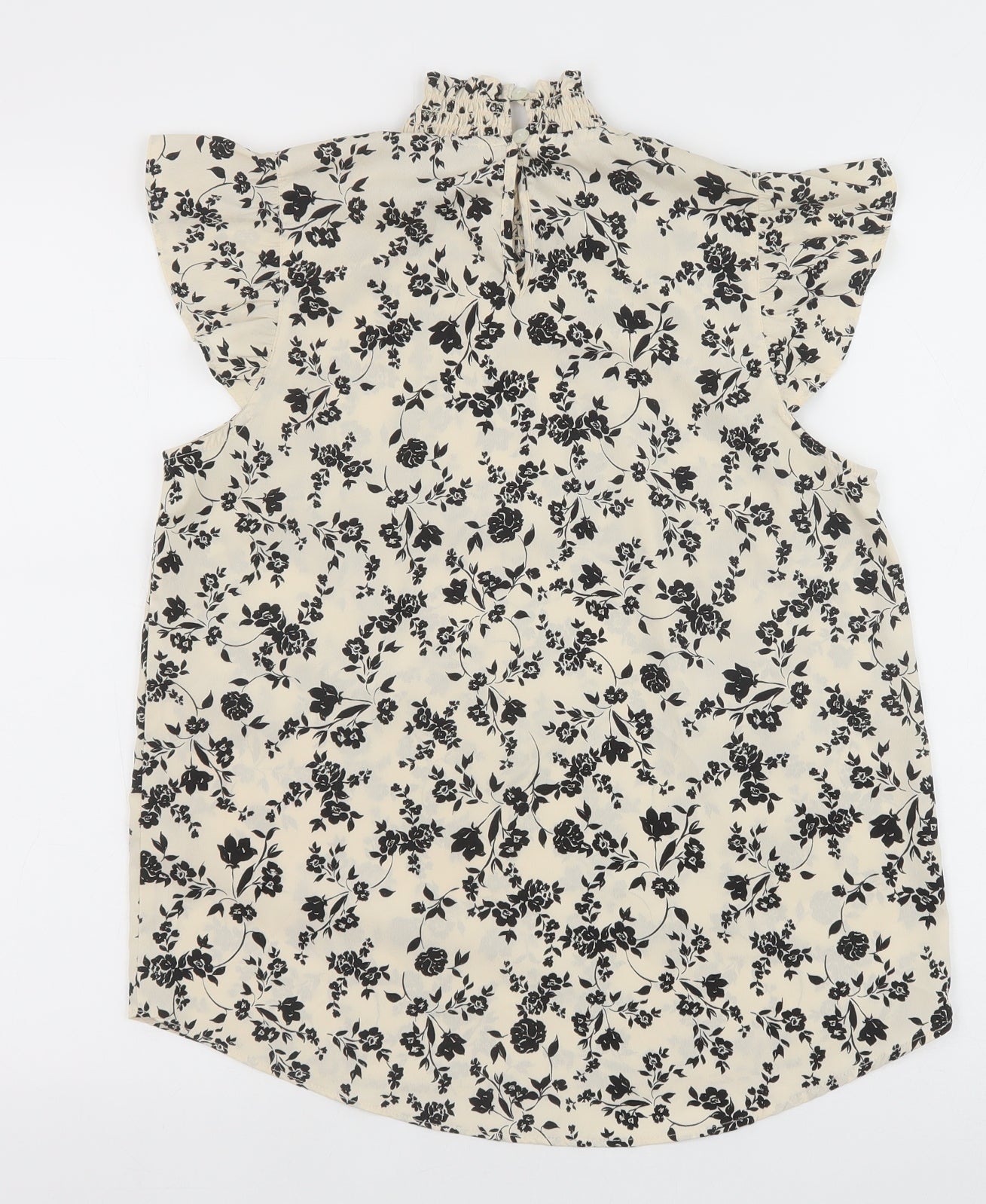 New Look Womens Ivory Floral Polyester Basic Blouse Size 8 High Neck