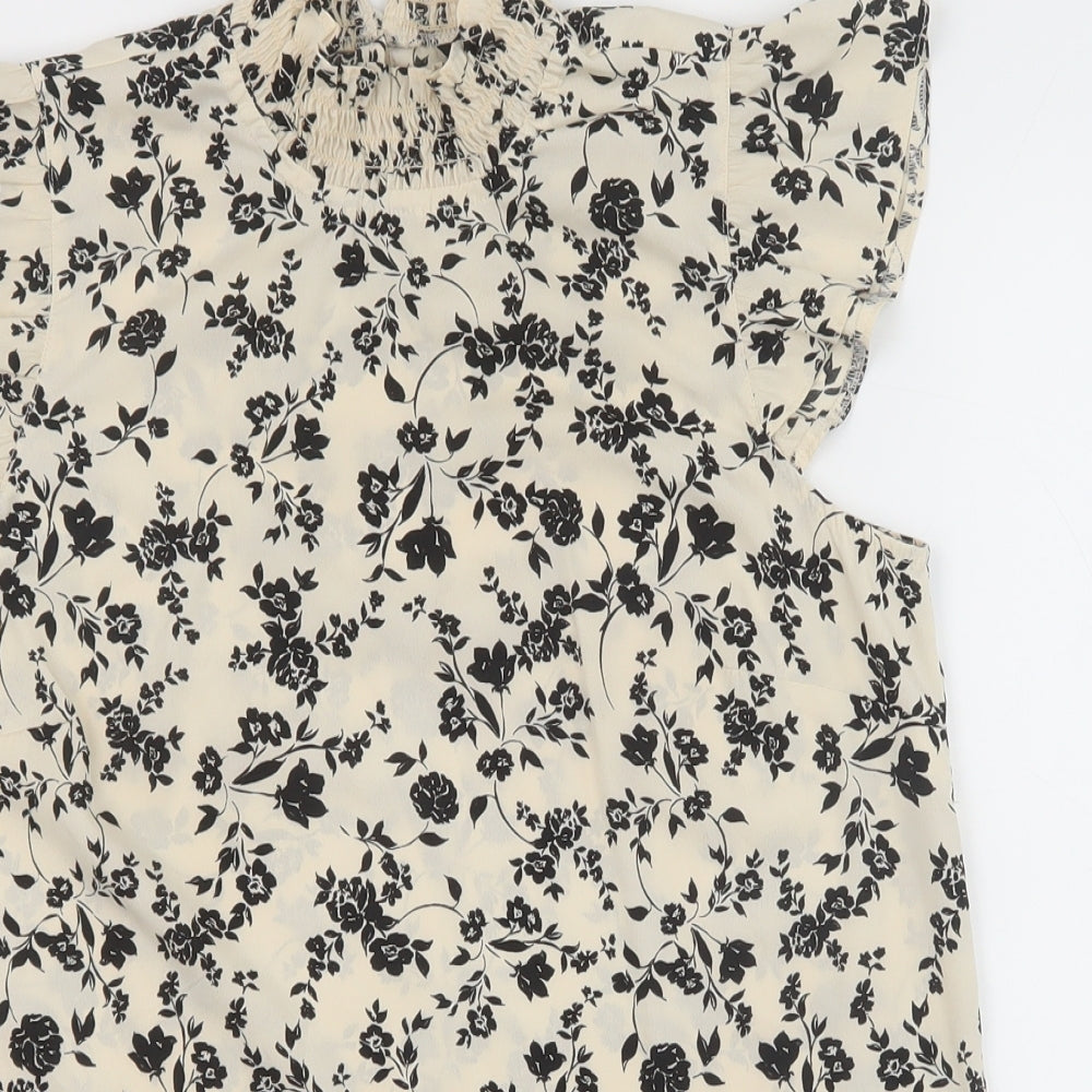 New Look Womens Ivory Floral Polyester Basic Blouse Size 8 High Neck