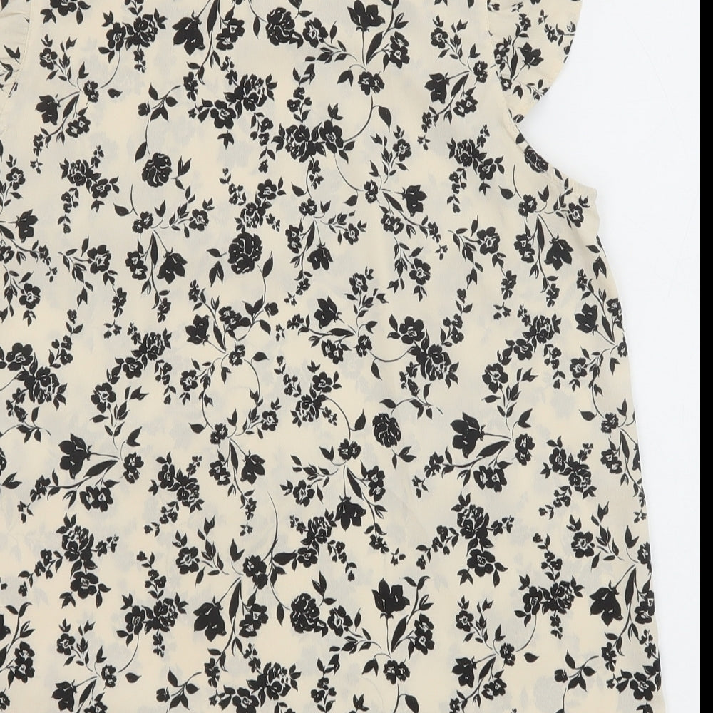 New Look Womens Ivory Floral Polyester Basic Blouse Size 8 High Neck