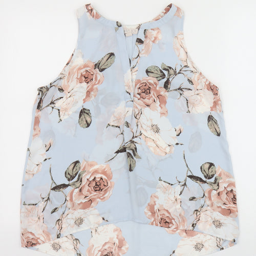 Lila Rose Womens Blue Floral Polyester Basic Tank Size M Boat Neck