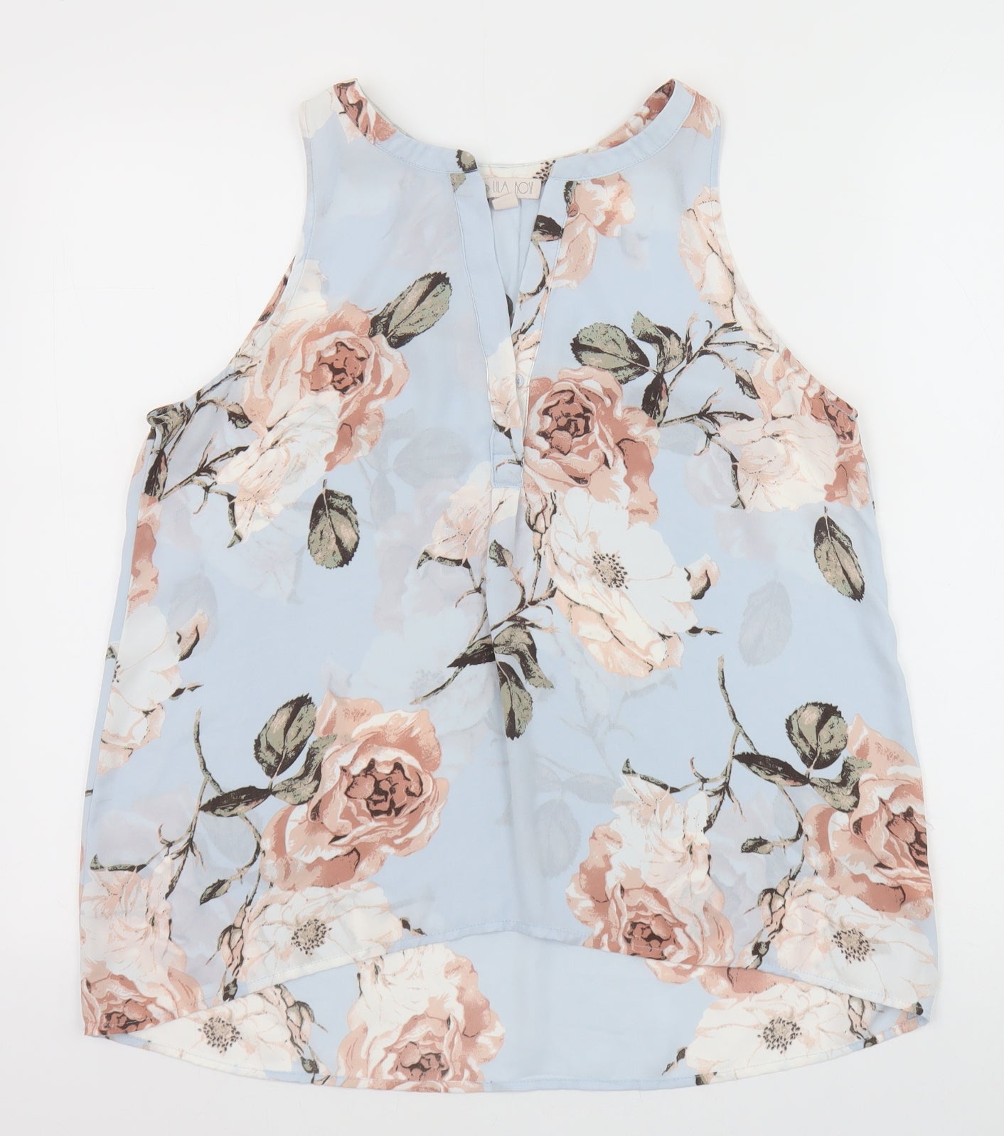 Lila Rose Womens Blue Floral Polyester Basic Tank Size M Boat Neck