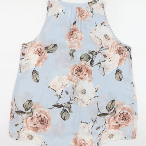 Lila Rose Womens Blue Floral Polyester Basic Tank Size M Boat Neck