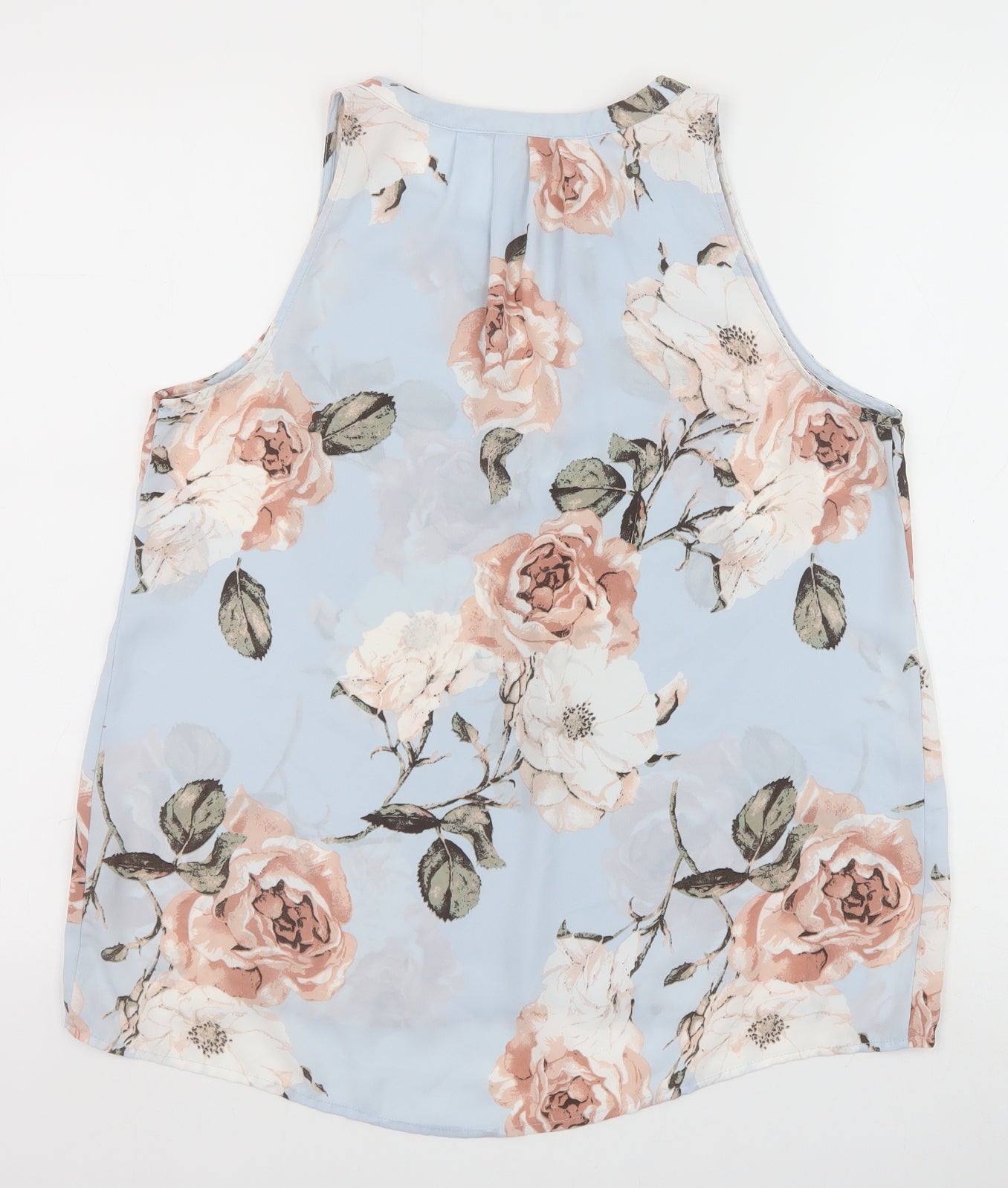 Lila Rose Womens Blue Floral Polyester Basic Tank Size M Boat Neck