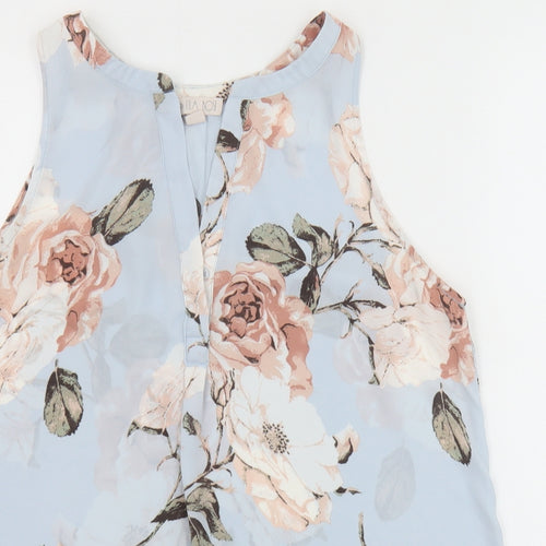 Lila Rose Womens Blue Floral Polyester Basic Tank Size M Boat Neck