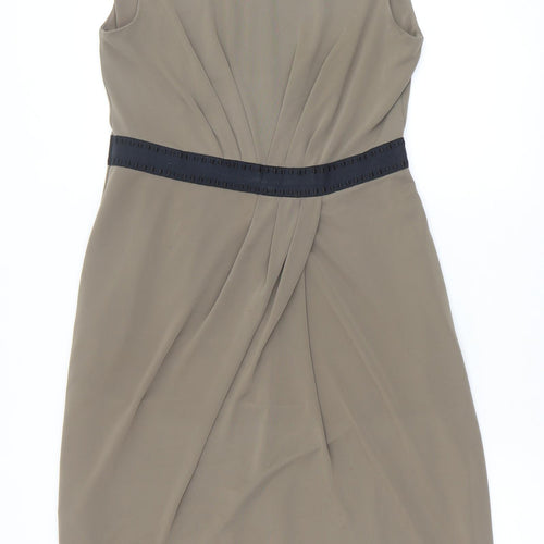 Marks and Spencer Womens Green Polyester A-Line Size 12 Round Neck Zip