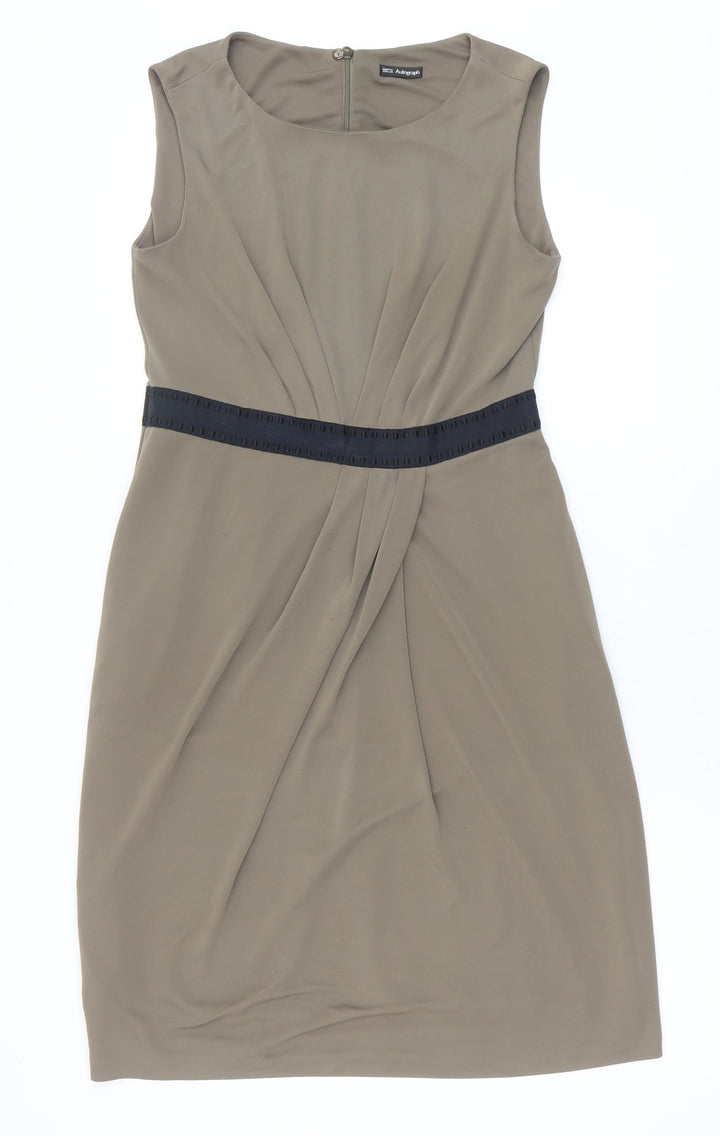 Marks and Spencer Womens Green Polyester A-Line Size 12 Round Neck Zip